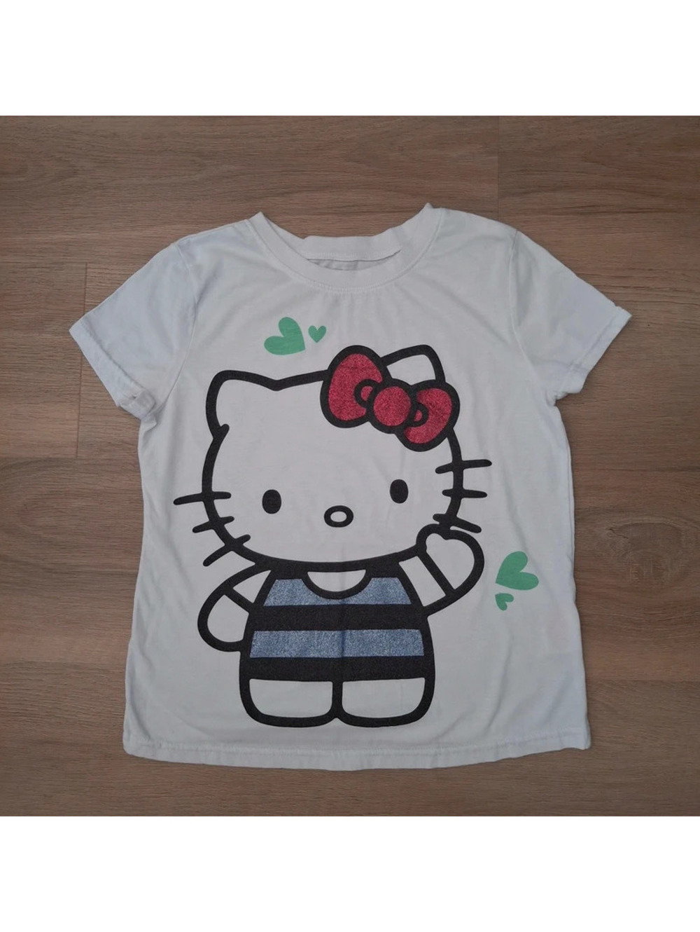 Hello Kitty by Sanrio Girls Size 12 White Graphic Tee Glitter Bow & Hearts